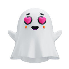 Asset 3D ghost emoji with heart-shaped eyes symbolizing love reaction