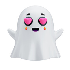 Asset 3D ghost emoji with heart-shaped eyes symbolizing love reaction