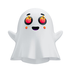 Asset 3D ghost emoji with fire in its eyes symbolizing intense excitement or admiration