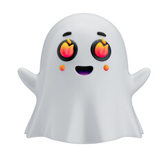 Asset 3D ghost emoji with fire in its eyes symbolizing intense excitement or admiration