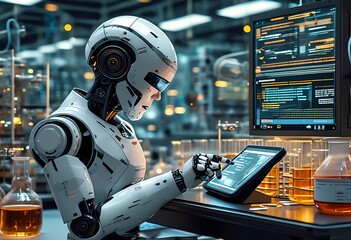 Fototapeta premium robot writing code