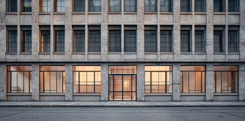Fototapeta premium Large building with many windows and a lot of sunlight coming in. The windows are all blue and the building is very tall