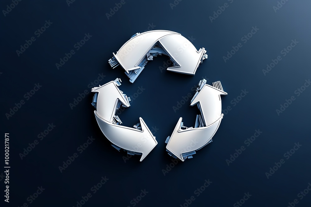 Poster minimalist recycling icon, representing the circular economy with simple arrows forming a continuous