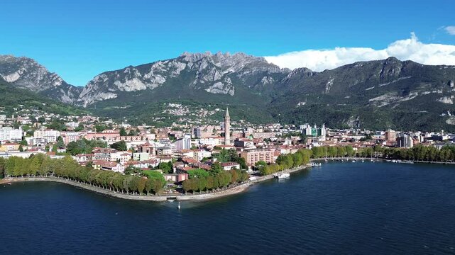 Landscape of Lecco Town by a drone