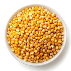 Macro Shot of a Perfect Plate of Delicious Corn Kernels Isolated on White Background