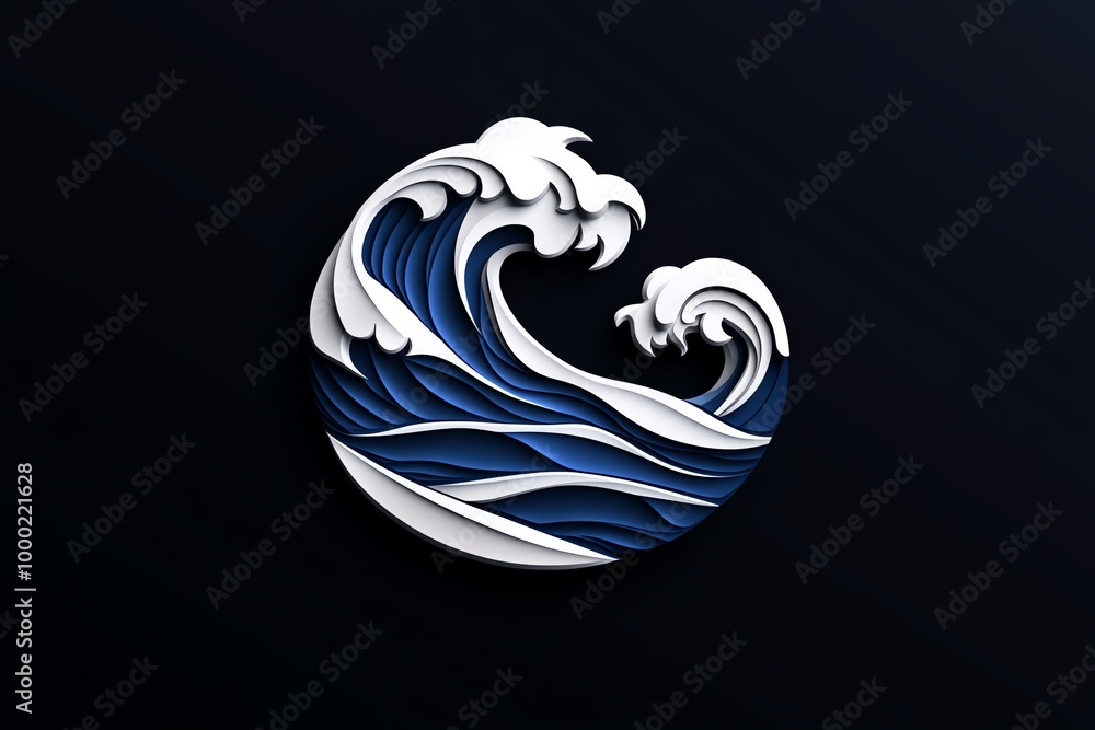 Poster minimalist wave icon, featuring fluid lines representing ocean waves, perfect for a modern and sleek