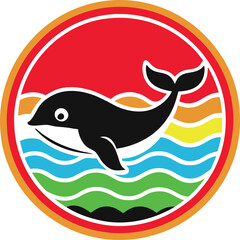 Joyful Whale Gliding Through Ocean Waves Vector Art Design
