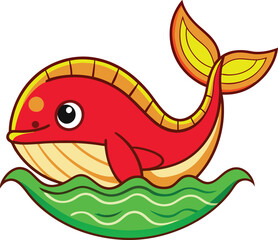 Friendly Whale Swimming in the Deep Blue Ocean Vector Illustration
