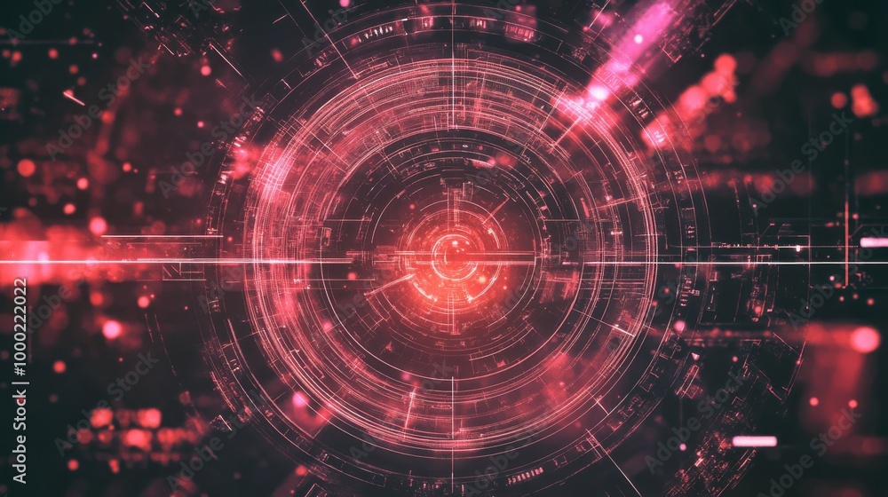 Wall mural glitchy hud reticle in cyberpunk style, creating a techy user interface for sci-fi games, movies, or