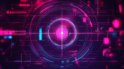 Obraz premium Glitchy HUD reticle in cyberpunk style, creating a techy user interface for sci-fi games, movies, or VR. Perfect overlay template for cyber and tech concepts. 