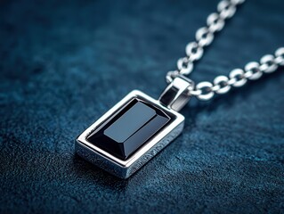 Delicate silver chain necklace with a minimalist bar pendant, holding a small emerald gemstone, surrounded by soft pastel tones, Minimalistic, 3D Art