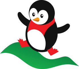 Cheerful Penguin Adventures in the Arctic Wonderland Vector Illustration

