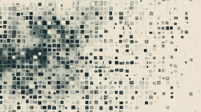 Seamless halftone technology texture with random-sized pixels, creating a chaotic square mosaic pattern. Perfect for tech backgrounds and banners.