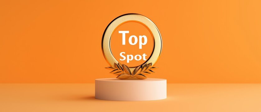 A shiny award trophy with 'Top Spot' on an orange background, symbolizing achievement and recognition.