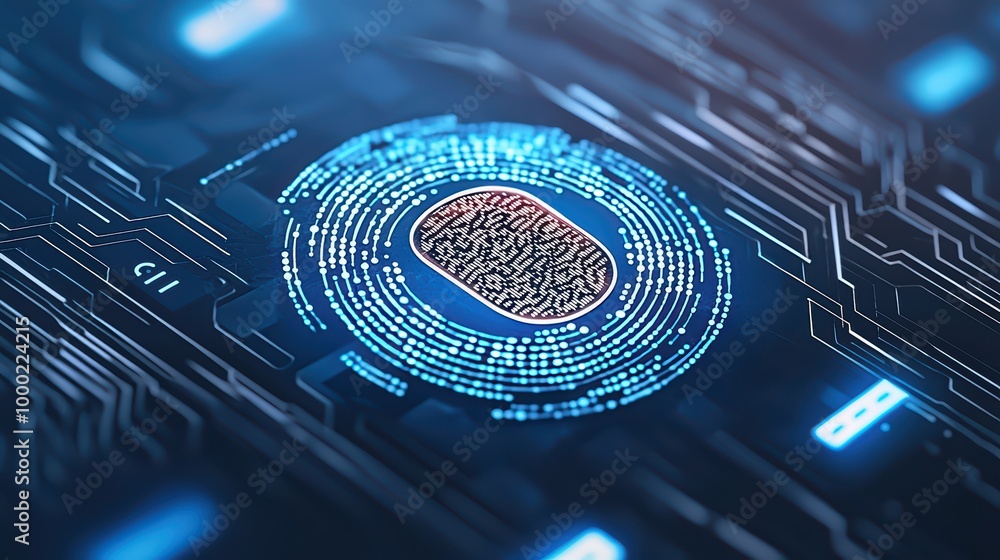 Aufkleber abstract digital fingerprint on circuit board, representing cybersecurity and biometric identificati
