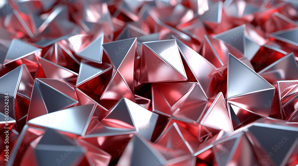 Aufkleber an abstract arrangement of shiny red and silver pyramid-shaped objects creating a striking geometric