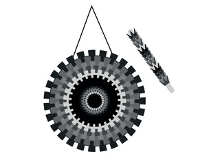 Black and white illustration, Mexico culture tourism landmark latin and party theme. 