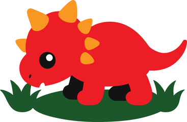 Baby Triceratops Joyfully Romping in Lush Green Grass Vector Illustration
