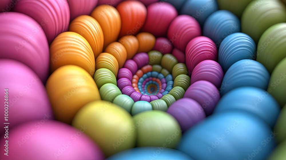 Poster colorful spiral pattern made of round shapes in vibrant hues creating a mesmerizing visual effect
