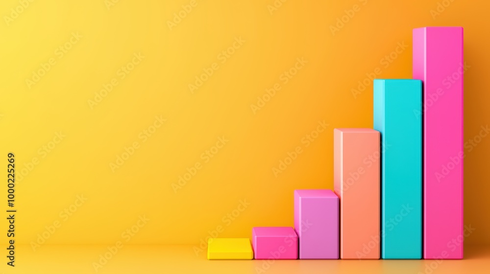 Aufkleber colorful bar graph on a vibrant yellow background illustrating growth and progress in data analysis.