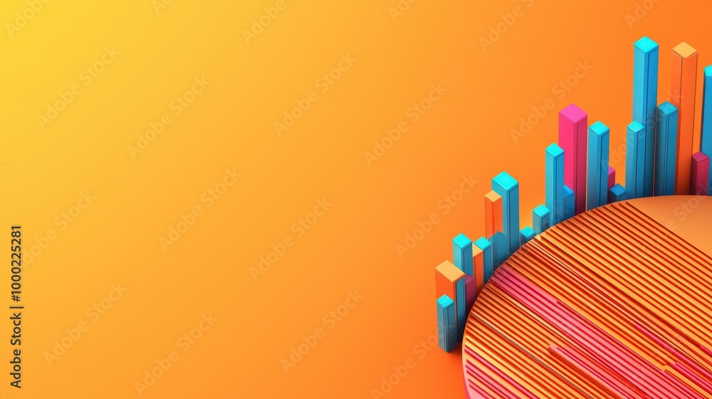 Poster colorful bar graph design on vibrant orange background for data representation and visualization.