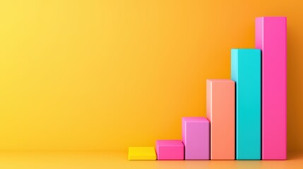 Colorful bar graph on a vibrant yellow background illustrating growth and progress in data analysis.