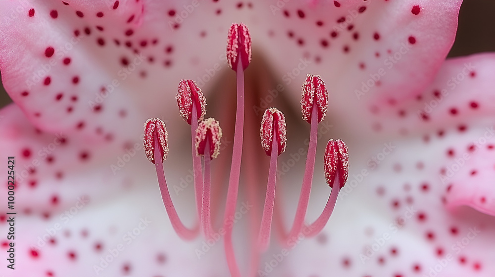 Wall mural Close-up view of delicate pink flower with fine details of stamen and petals captured in spring sunlight