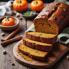 Autumnal Delight: Rustic Pumpkin Bread Loaf with Spices