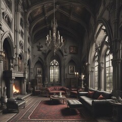 Grand Interior of a Gothic Vampire Castle Living Room