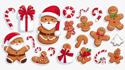 Obraz premium simple pattren santa hat and gingerbread white background