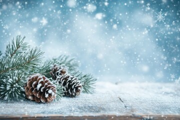 Winter Scene with Fir Branches and Snowfall