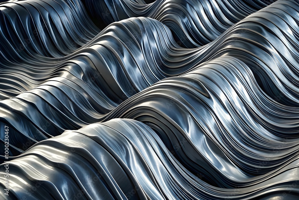 Poster dynamic flowing metallic waves captivating light reflection
