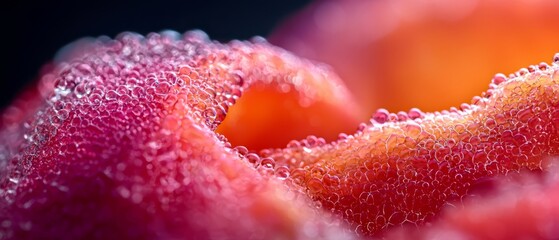  A tight shot of a pink bloom, adorned with droplets on its petals and saturated center