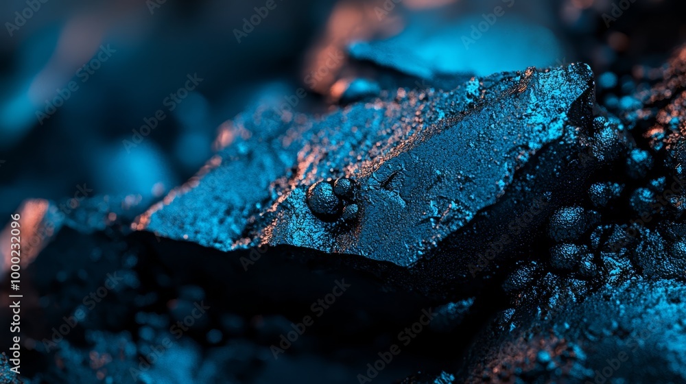 Poster  A tight shot of a cake slice, adorned with blue icing and chocolate sprinkles atop