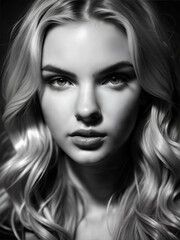 Fototapeta premium Black and white portrait of a beautiful, refined, and sensual young blonde woman
