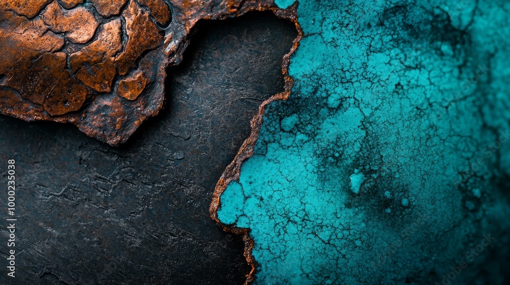 Canvas Prints  A close-up of a metallic surface exhibiting a blue and brown patterned texture