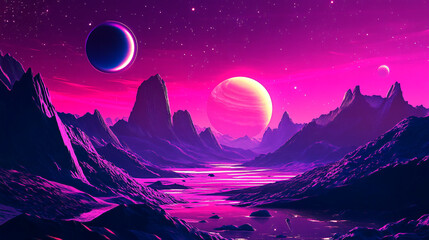 Space Landscape with Planets and Stars
