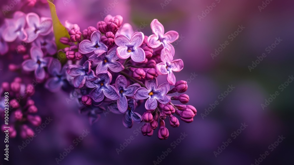 Sticker  A tight shot of several purple blooms against a softly blurred backdrop of pink and purple blossoms