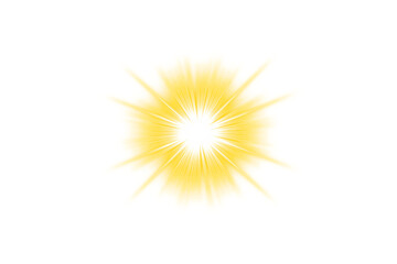 Lens flare light effect isolated on transparent background. Gold glowing star light with sparkle...