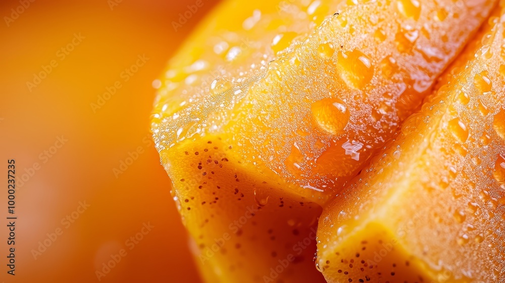 Canvas Prints  A tight shot of a sliced fruit with water droplets at its top and bottom