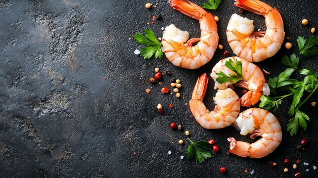 shrimps raw gambas seafood prawn healthy meal food snack on the table copy space food background rustic top view