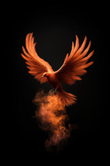 Obraz premium majestic phoenix rises from its fiery ashes, showcasing vibrant orange feathers and powerful wings. dramatic scene evokes sense of rebirth and strength