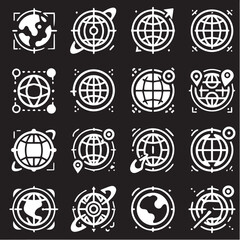 Globe 6 & 18 Line icon pack including earth and modern technology