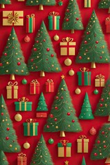 Fototapeta premium simple pattren Christmas trees red background generate ai 