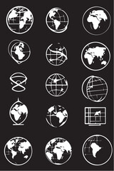 Globe 6 & 18 Line icon pack including earth and modern technology