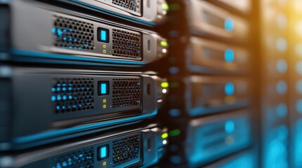 High-tech servers processing big data in real time, with a focus on predictive analysis for future trends