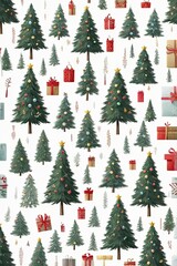 Obraz premium simple pattren Christmas trees white background 