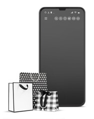 Black Friday Shopping bag isolated on smartphone screen, Banner for sales promotion, online shopping, or special offer