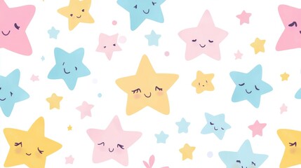 Obraz premium Cute stars, pastel rainbow colors, simple shapes, illustration, seamless pattern on a white background.