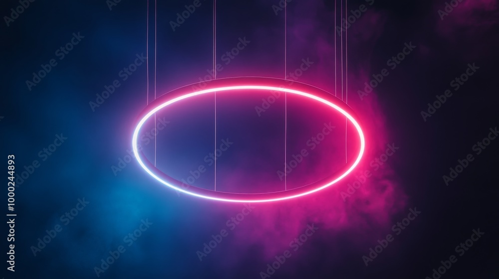 Sticker Neon Circle on Dark Abstract Background